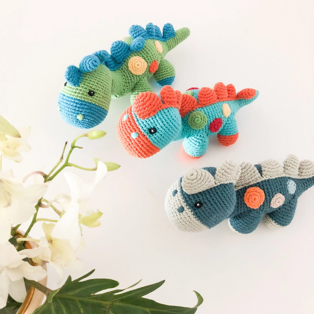 Estella Organic Cotton Handmade Baby Rattle - Stegosaurus